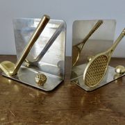 Chrome and brass bookends "tennis & golf" from the 1970s.