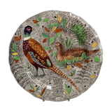 Plate in gien earthenware model rambouillet "couple of pheasants" signed in the décor, 26 cm