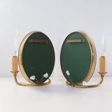 Pair of brass wall lights with mirror c. 1950
