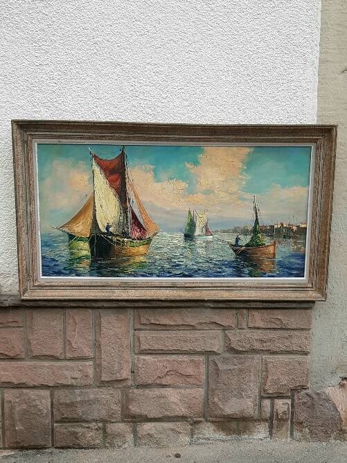 Large oil on canvas "Mediterranean Sea" signed Louis Audrey