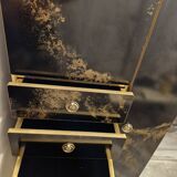 Black and gold lacquered Sanibloc furniture in the style of Maison Jansen, 1970