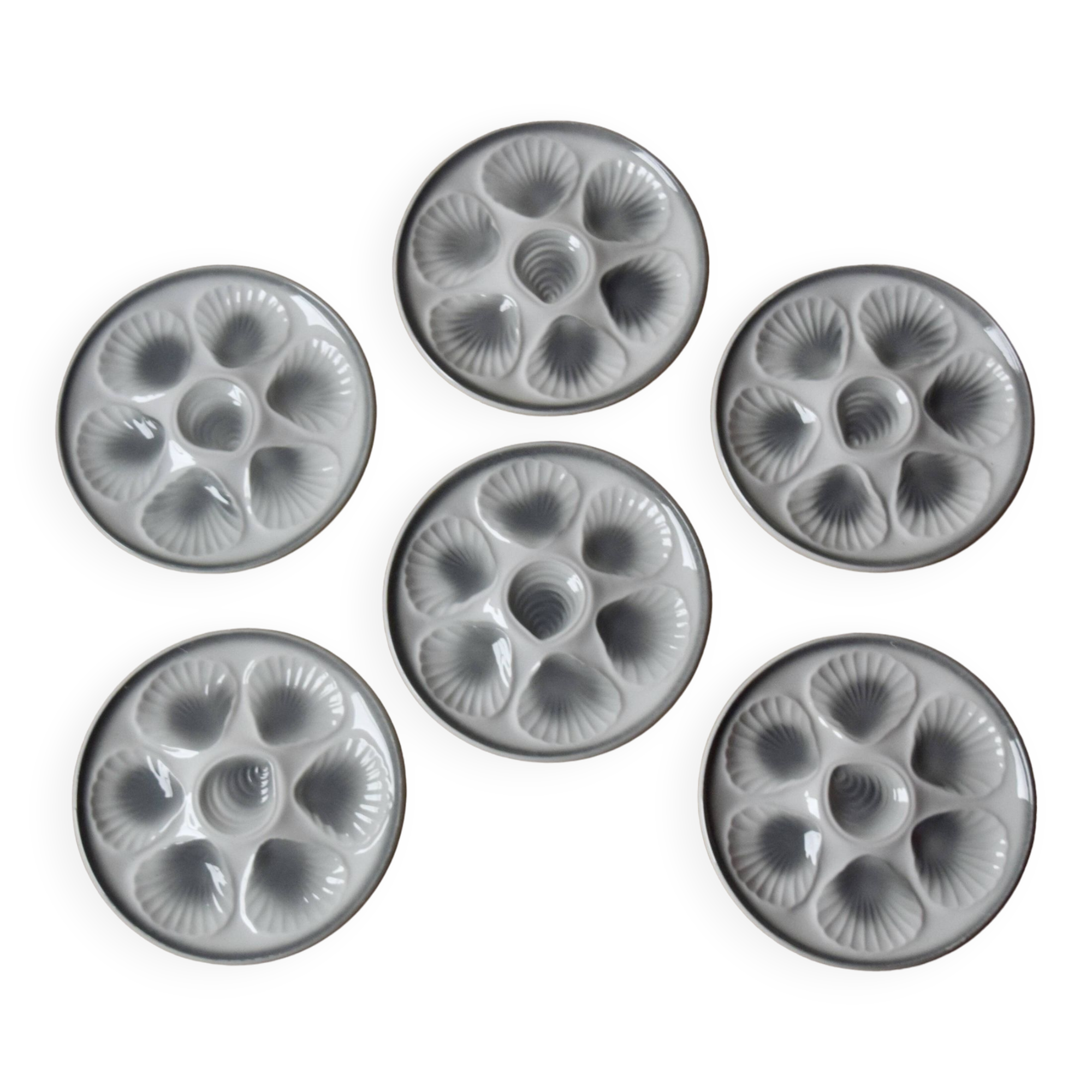 Set of 6 vintage oyster plates Moulin-des-Loups - Orchies - Grand Feu decor