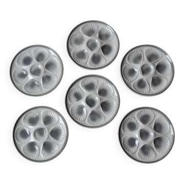 Set of 6 vintage oyster plates Moulin-des-Loups - Orchies - Grand Feu decor