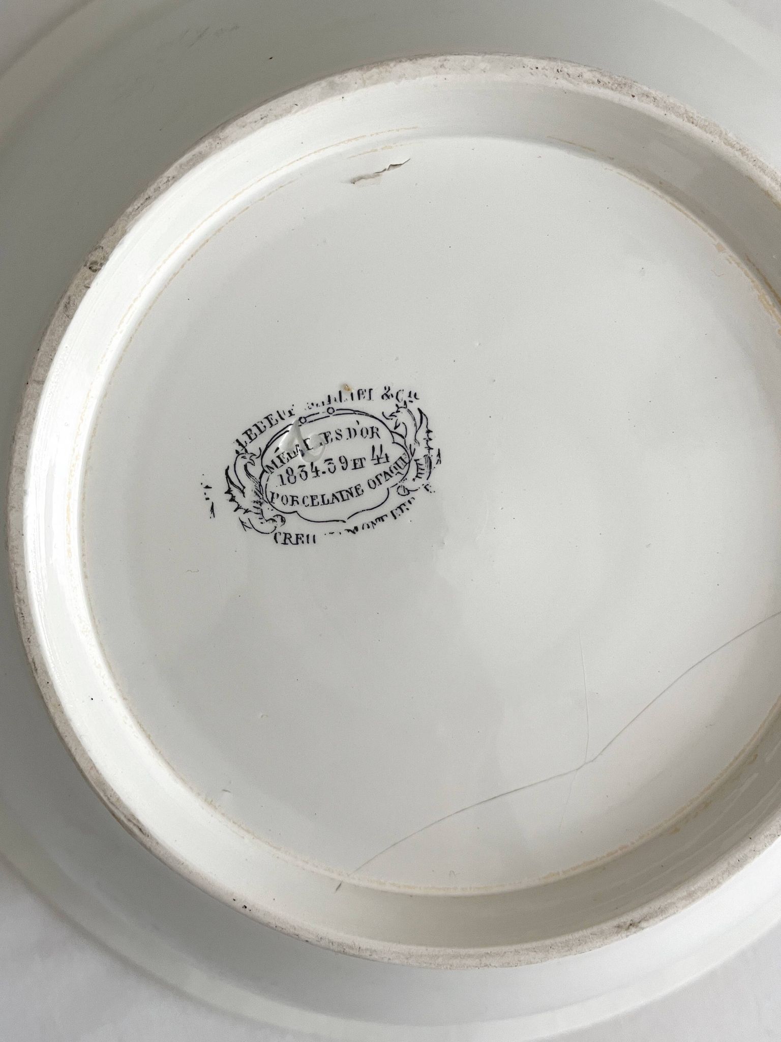 White ironstone salad bowl from Creil and Montereau, Lebeuf Milliet