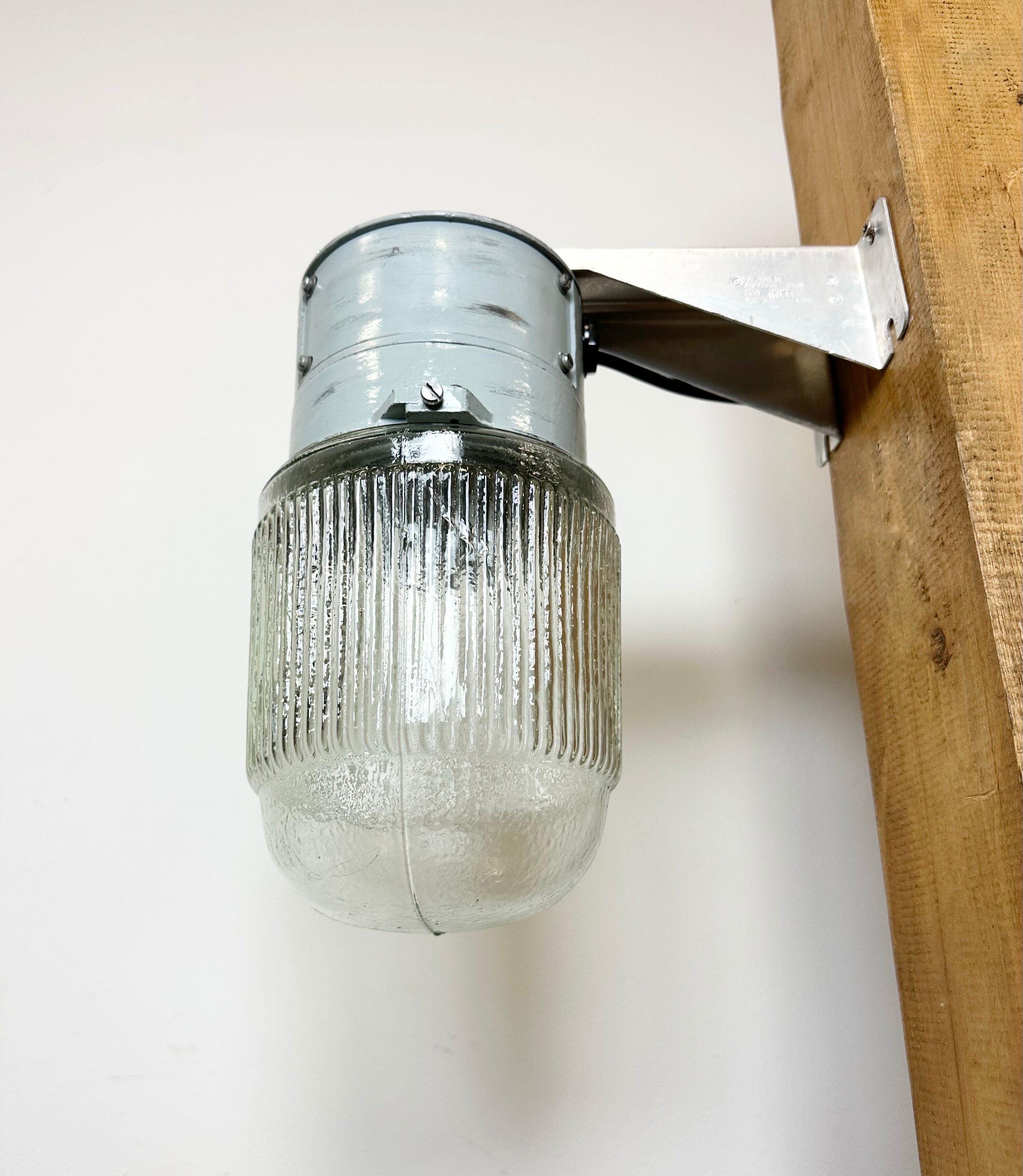 Industrial Aluminium Wall Light with Ribbed Glass from Elektrosvit, 1970s