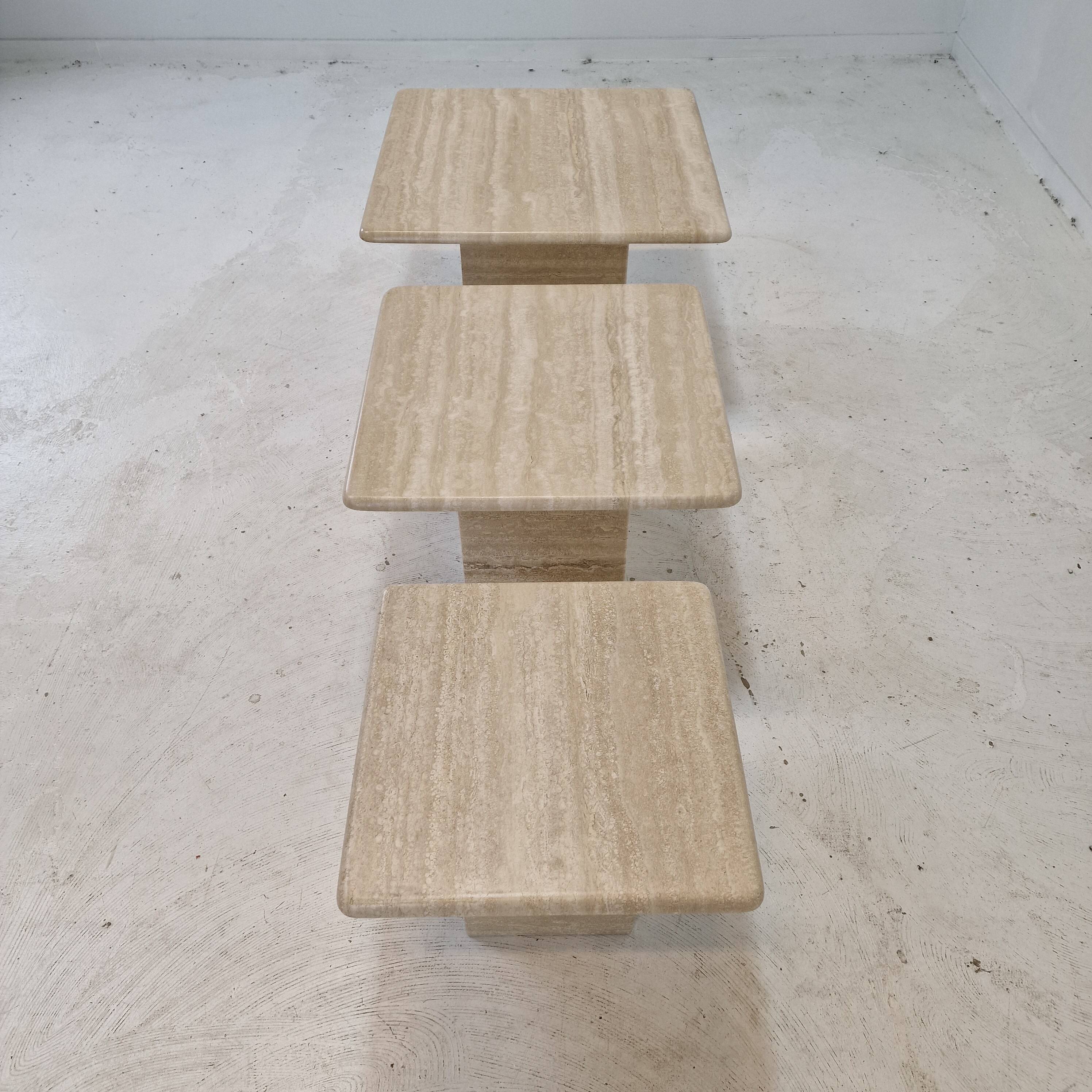Set of 3 italian travertine coffee or side tables, 1980s