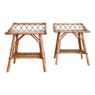 Rattan bedside tables - vintage pedestal tables