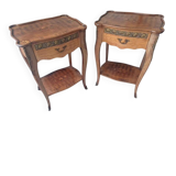 Pair of Louis XV style bedside tables with marquetry and bronze.