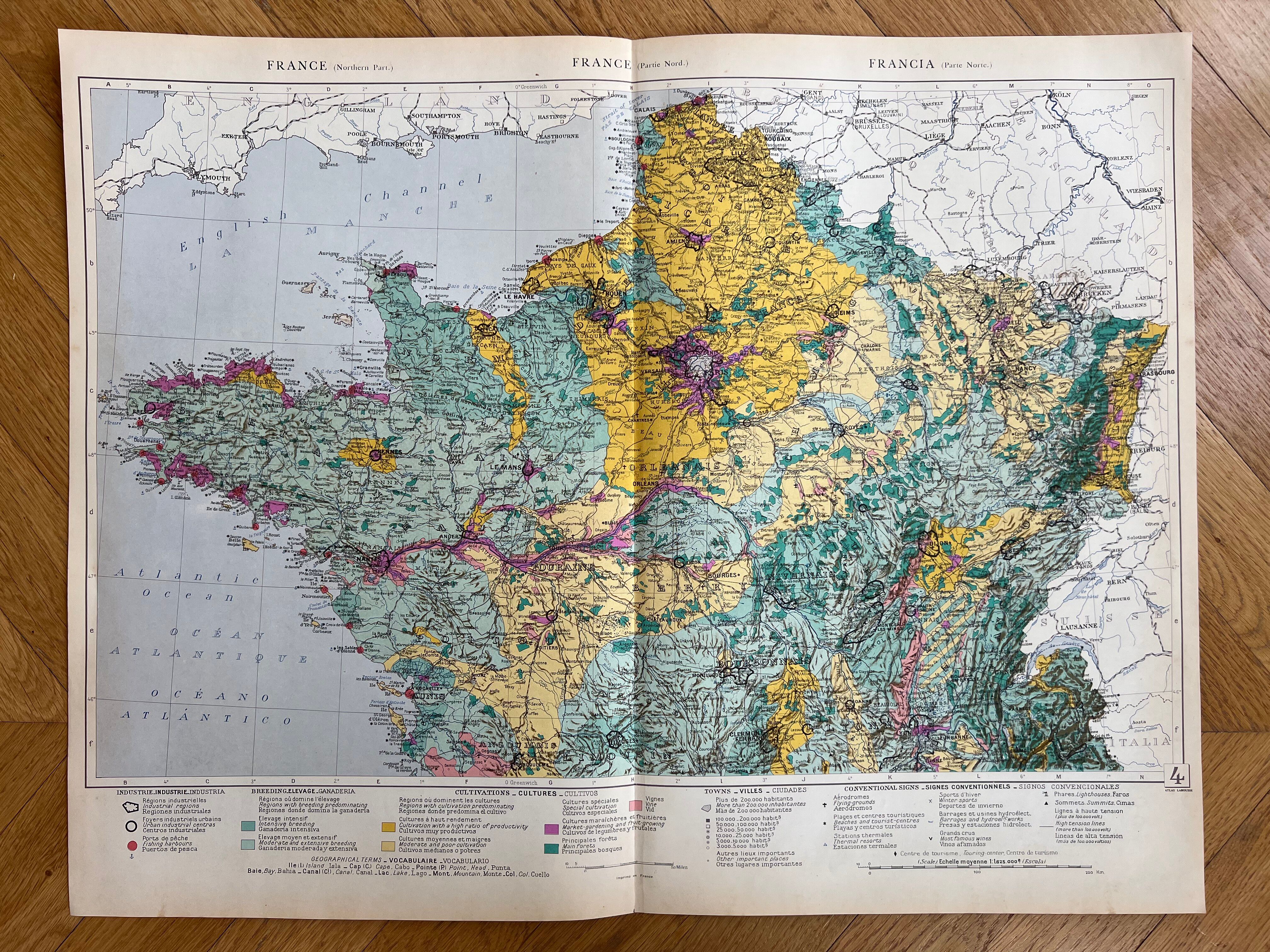 Old map of France Northern Part — Agricultural and cultural regions |