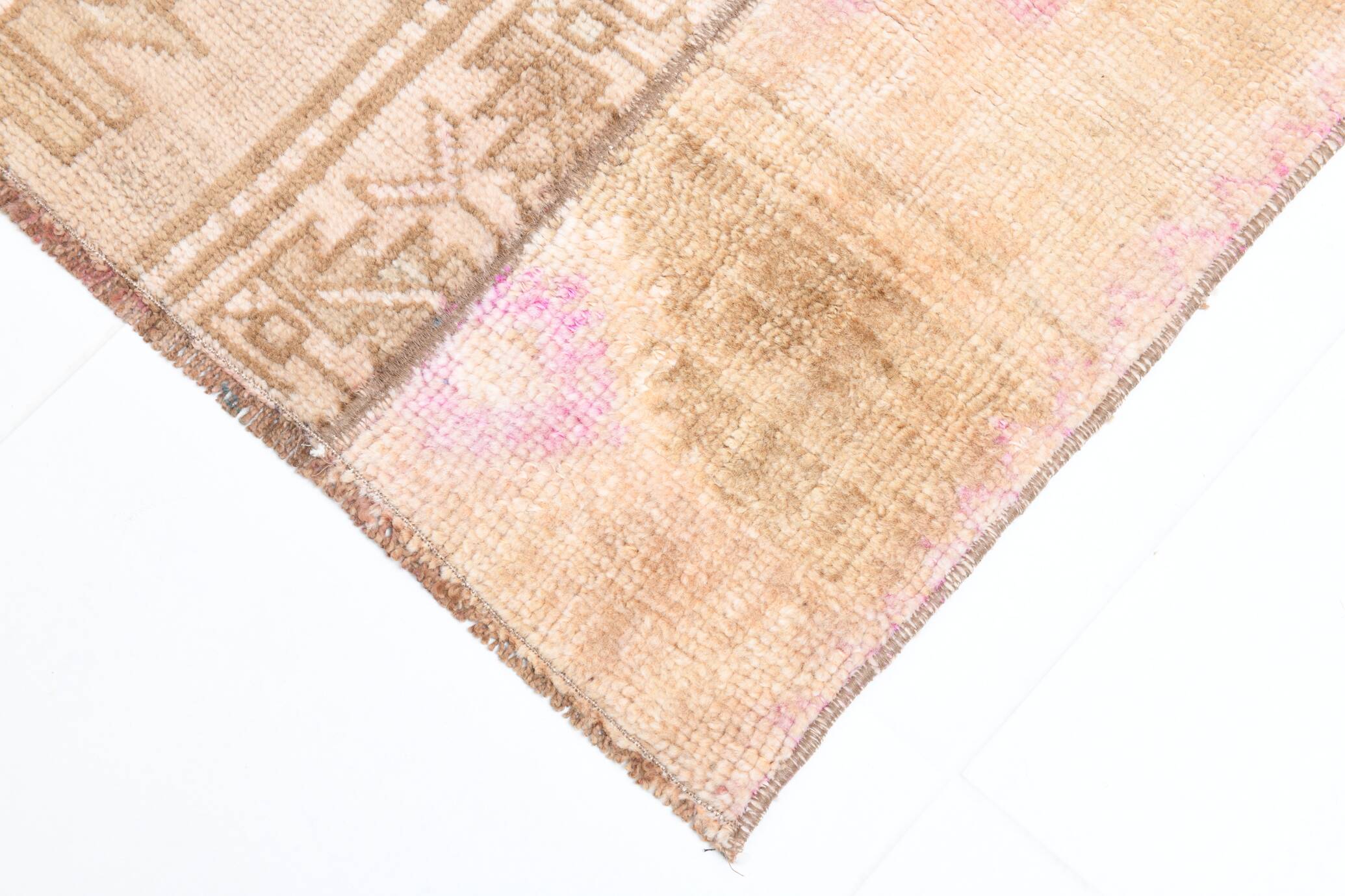 2x9 Turkish Pink & Brown Hallway Vintage Runner Rug, 77x270Cm