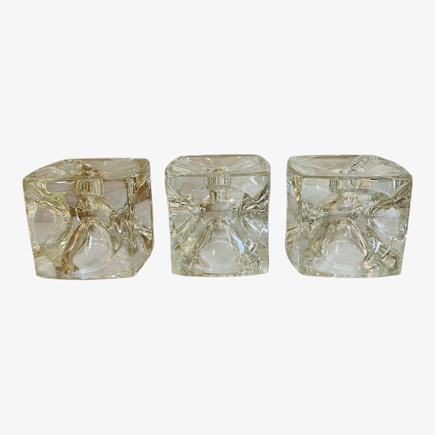 "Ice Cube" candle holders in solid glass attributed to Peill & Putzler - All