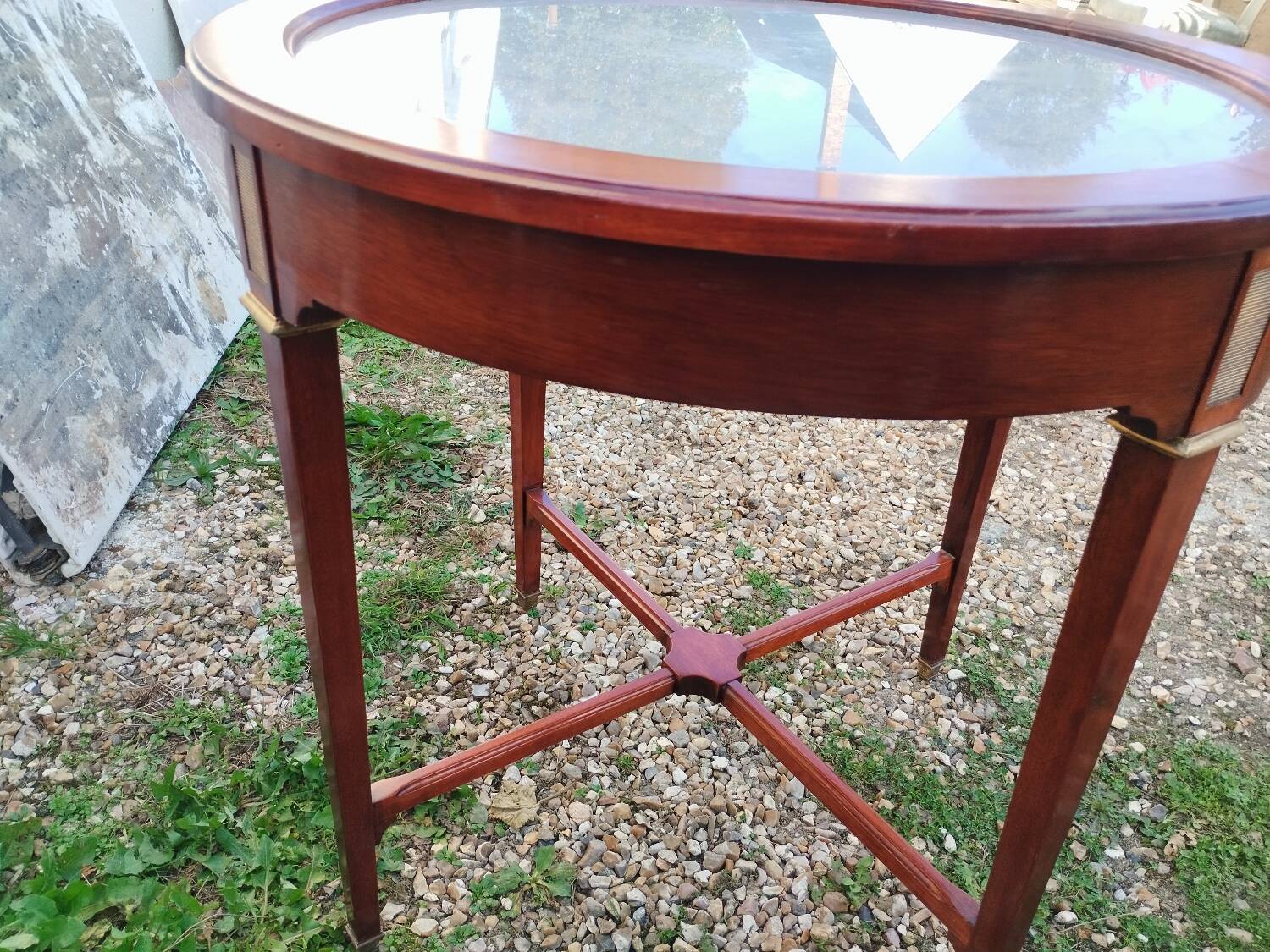 Antique Louis XVI style bouillotte table with marble top