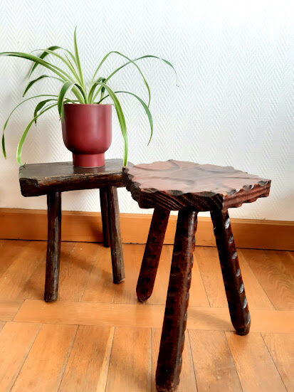 Hexagonal brutalist tripod stool