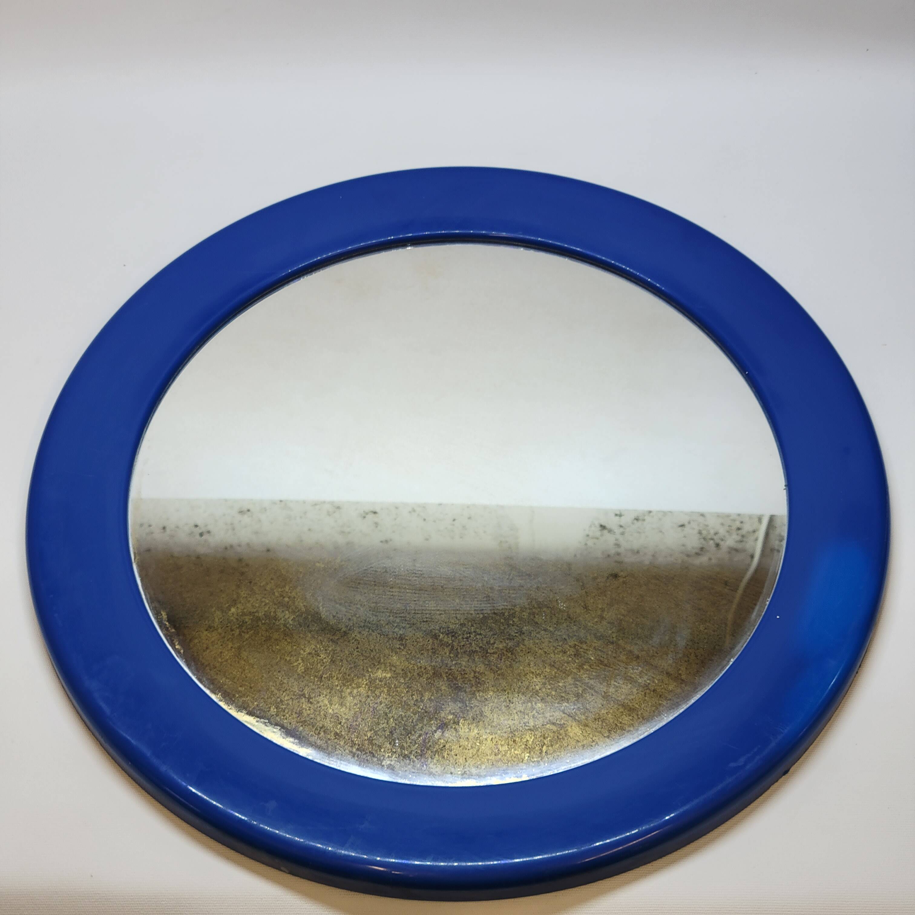 Round wall mirror syla blue frame in vintage plastic