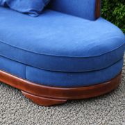 Large vintage cobalt blue chaise longue in fabric and wood – long chair 190