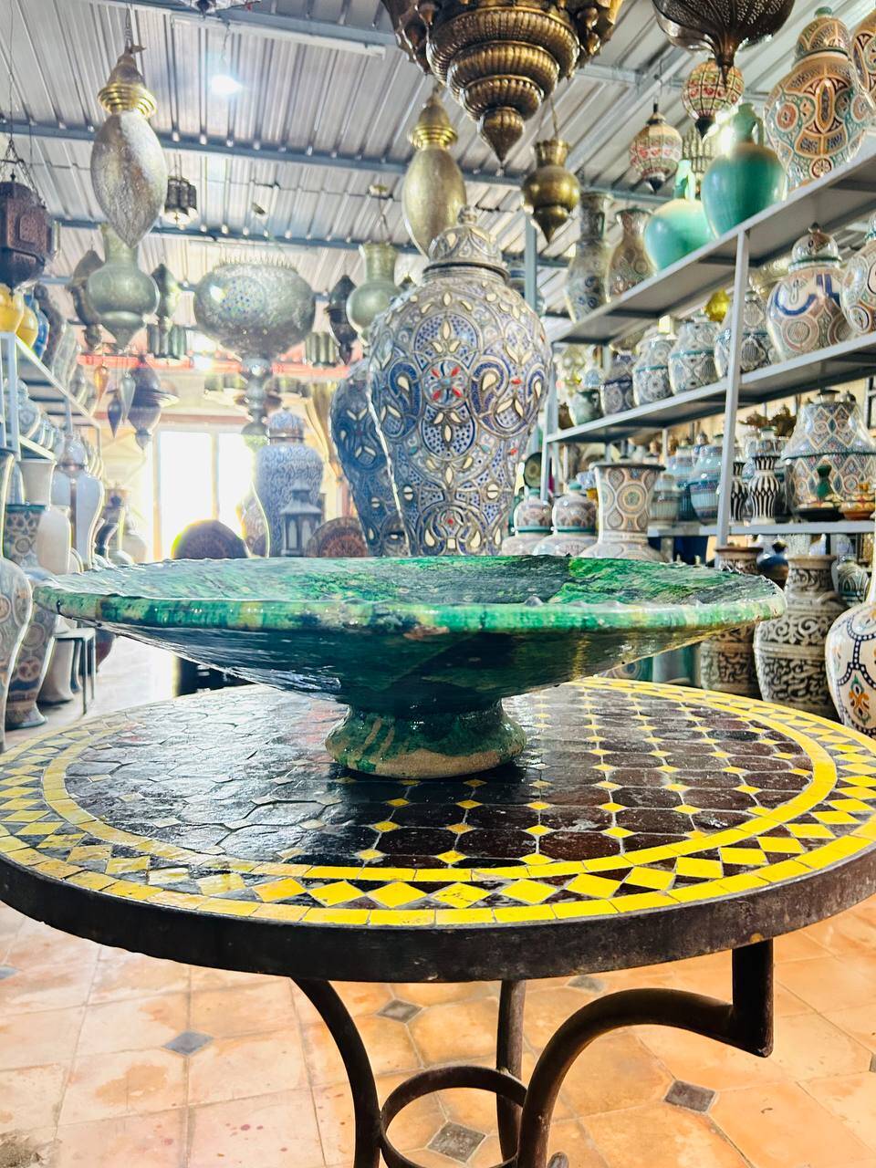 Large green ceramic plate by Tamegroute - 60 cm