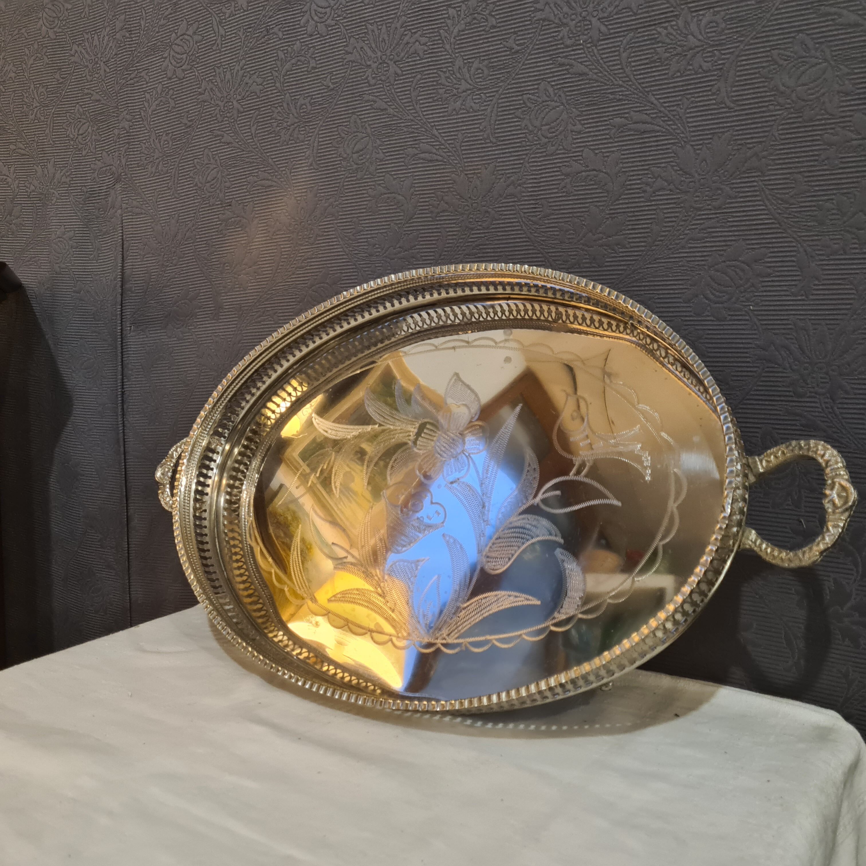 Silver metal serving tray