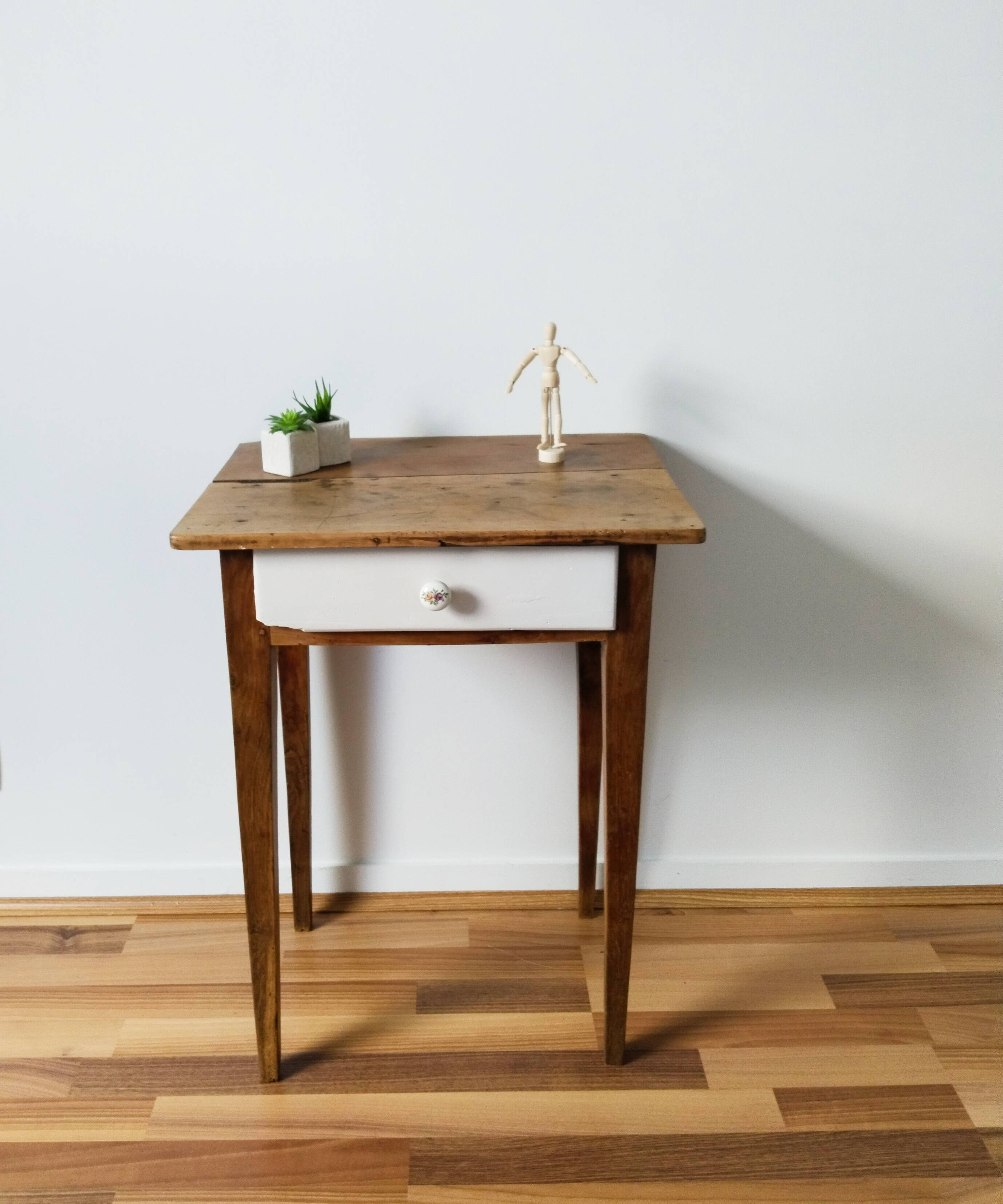 Table, desk, bedside, in waxed wood