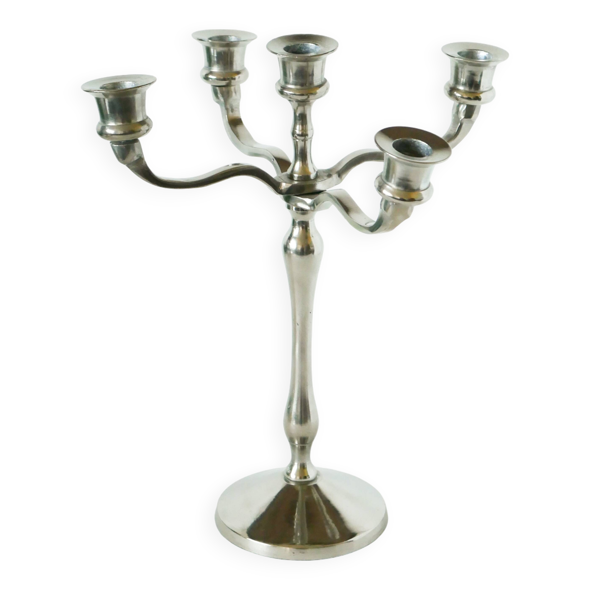 Vintage chrome metal candlestick - 32 x 28 cm