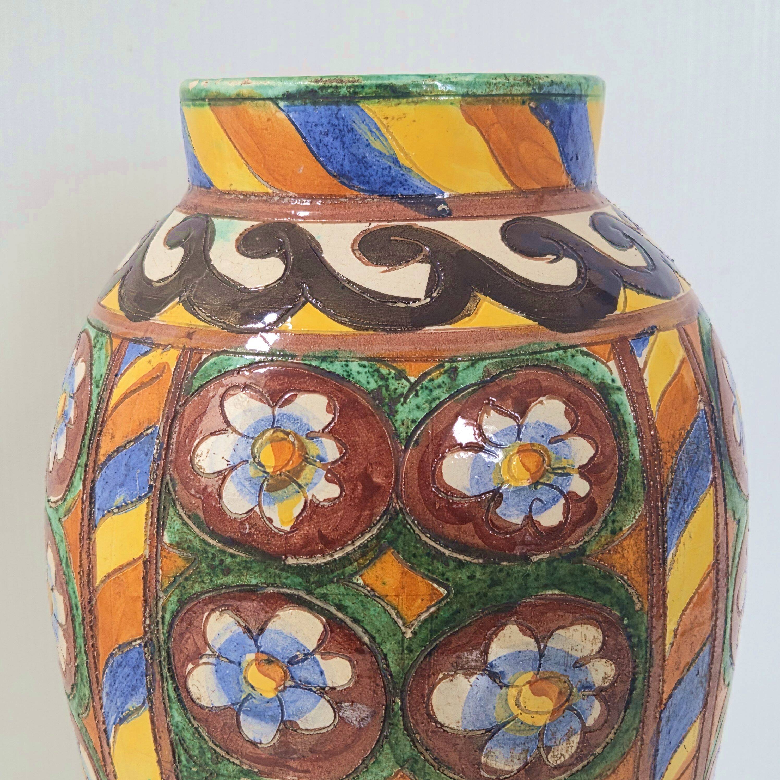 Vintage italian vase 1950 ceramic with floral decor signed b 1449 italy 50s 1950s