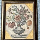 Engraving XVIIth, vase with flowers & butterflies - N. Robert