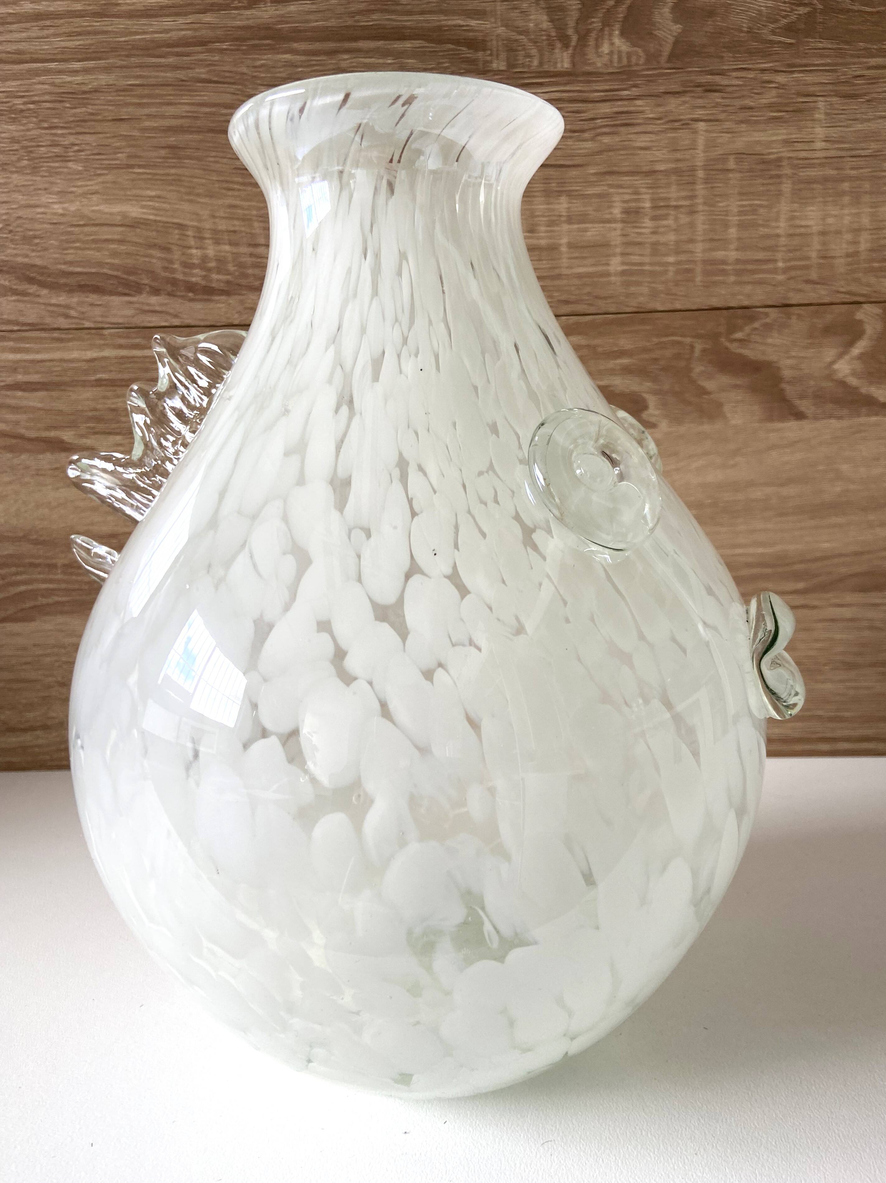 Atypical Murano Marbled Glass Vase Venetian Glassmakers Fish Design