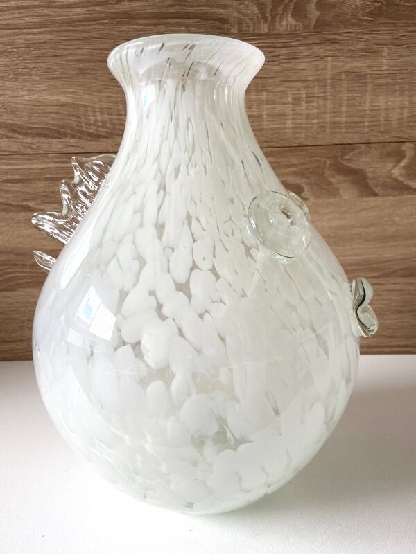 Atypique Vase en Verre Marbré de Murano Verriers Vénitiens Design Poisson