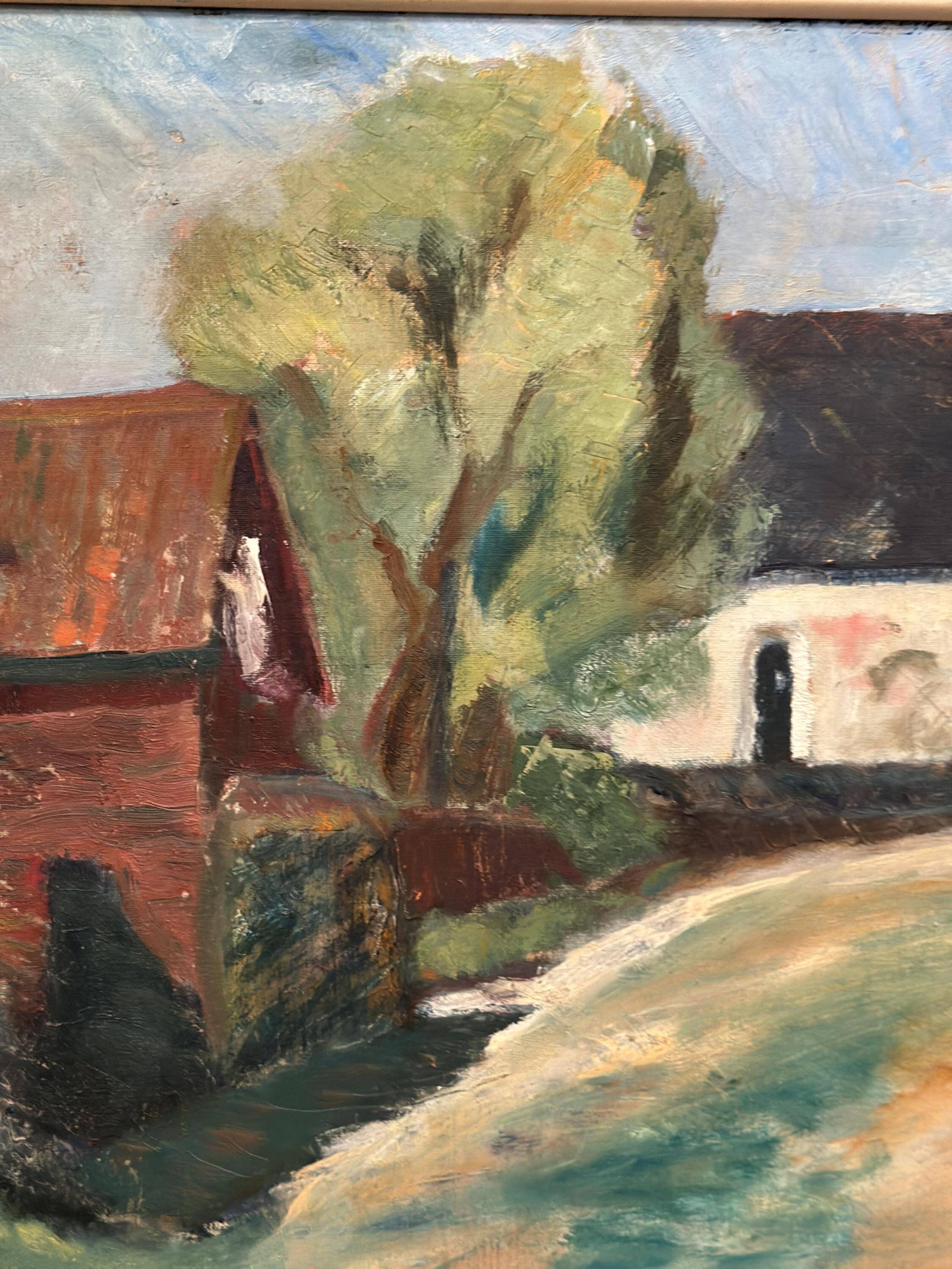 Original Mid Century Swedish Oil On Canvas – “Suburbia” By Erik Hult