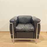 Black Leather LC2 Club Chair with Chromed Frame by Le Corbusier for Cassina, 1965