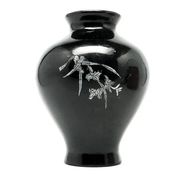Minimalism vase, black lacquer, mother-of-pearl inlay, Japan, 1950s