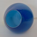 Holmegaard pendant lamp large model in blue blown glass and teak, Denmark, Poulsen