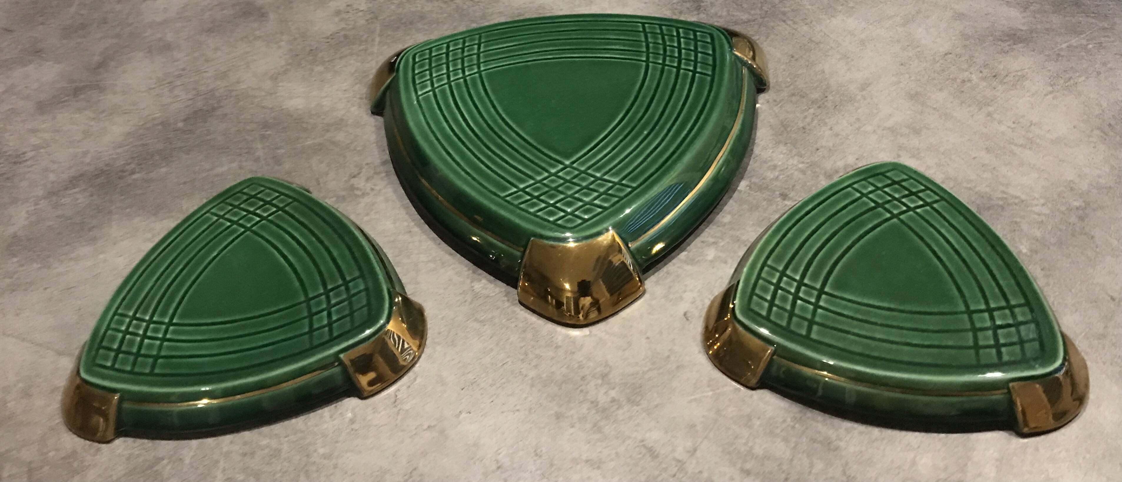 Set of 3 ART CERAMIC TRIVETS and BOTTLES by Poët Laval