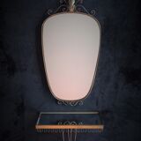 Mirror set and wall lamp in gold metal by deknudt, 1960s