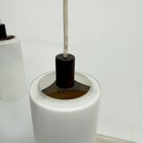 Mid-century design pendant lamp teak and opaline glass, 1970s