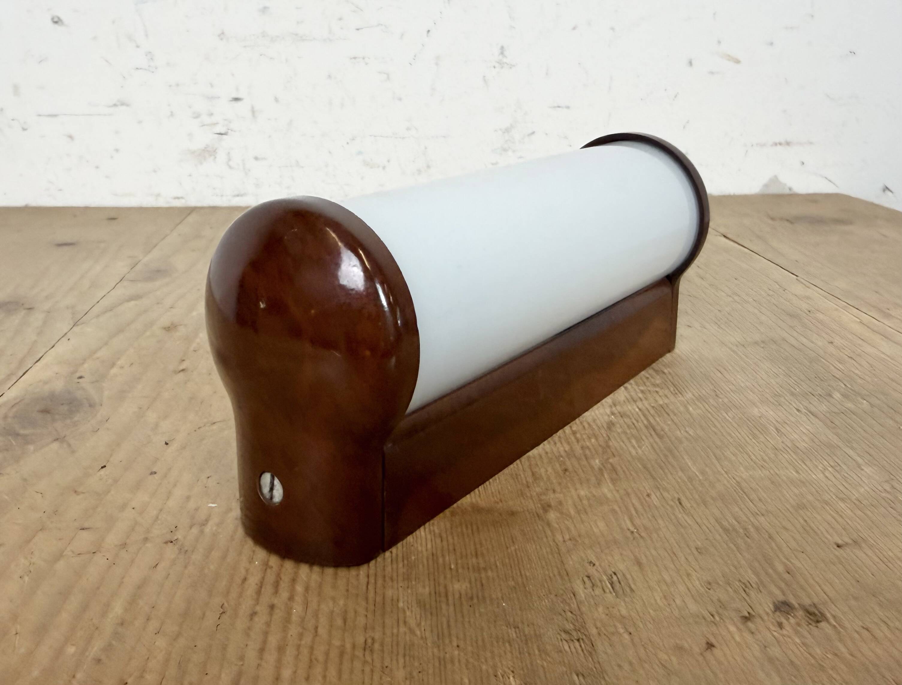 Industrial Brown Bakelite Wall Light with Milk Glass, 1950s