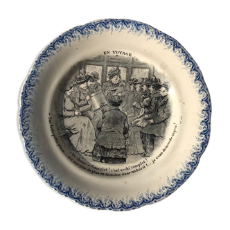 Talking plate "En voyage" n•XI - faience factory Choisy le roi