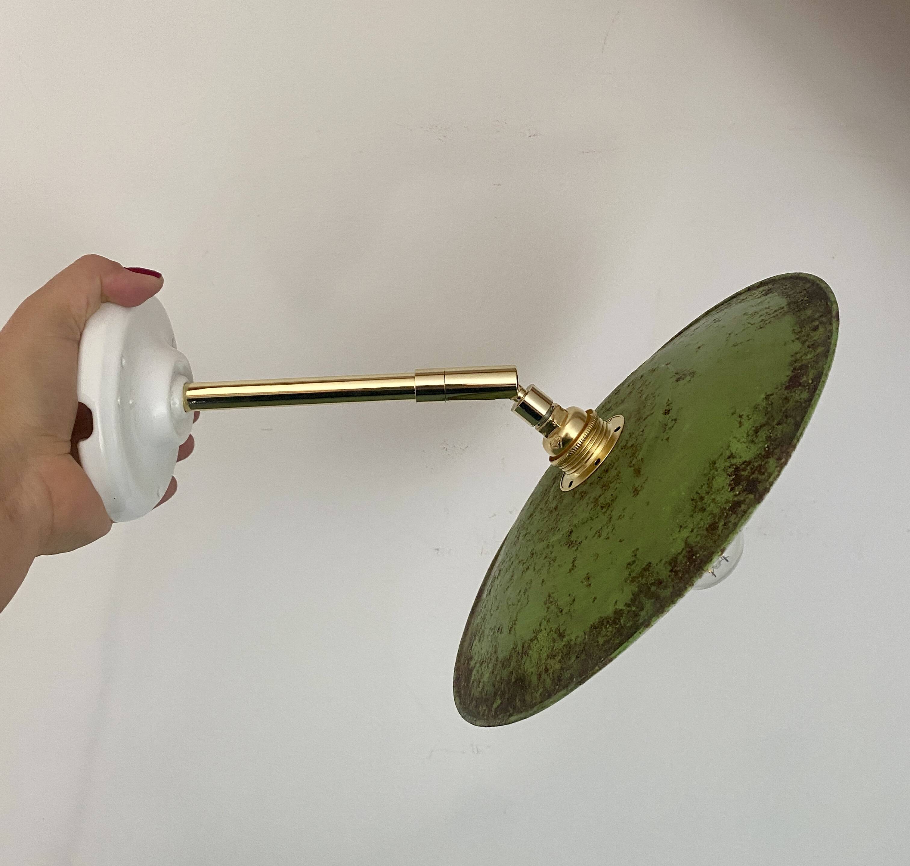 Vintage green enamelled sheet metal wall lamp shade - 2 -