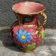 Vase Vallauris rose bonbons décor Floral H 20 cm