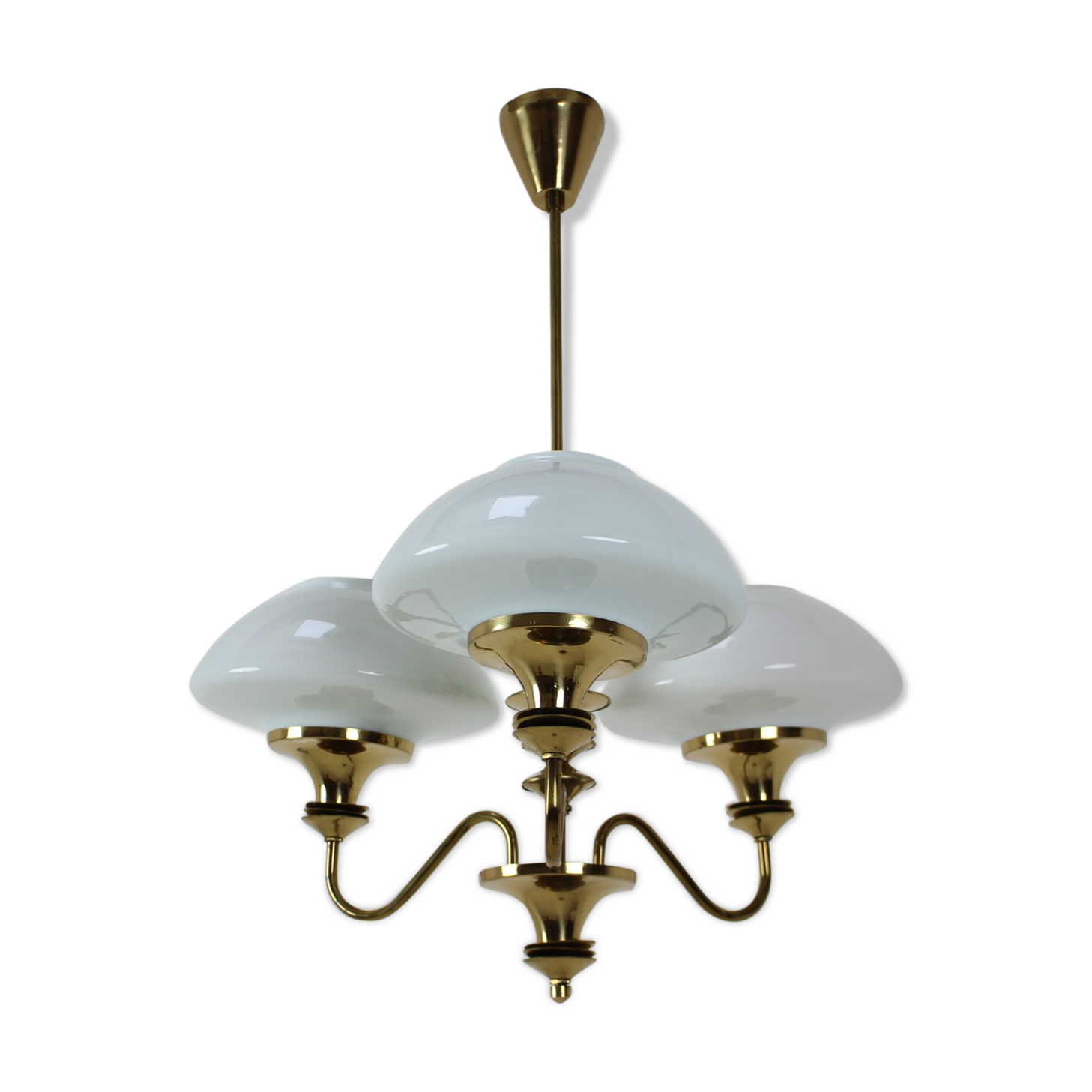 Mid-Century Brass Chandelier, Czechoslovakia, 1970s, Made in Jablonec Glassworks