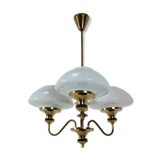 Mid-Century Brass Chandelier, Czechoslovakia, 1970s, Made in Jablonec Glassworks