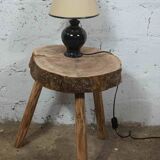 brutalist tripod coffee table or stool or end table in raw wood