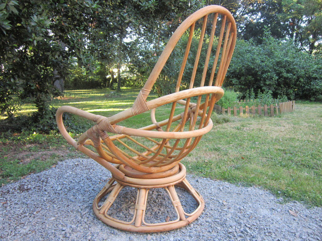 Pair of egg rattan armchairs