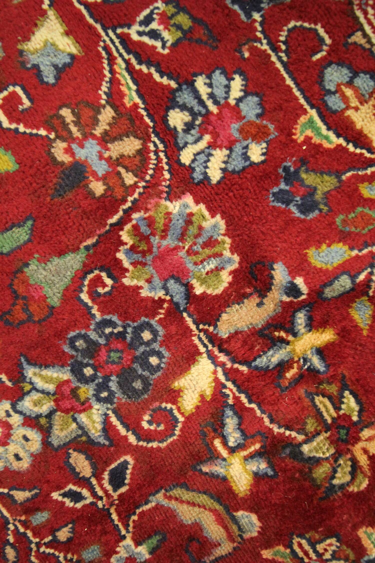 Vintage persian carpet handwoven red wool khorasan area rug- 338x243cm