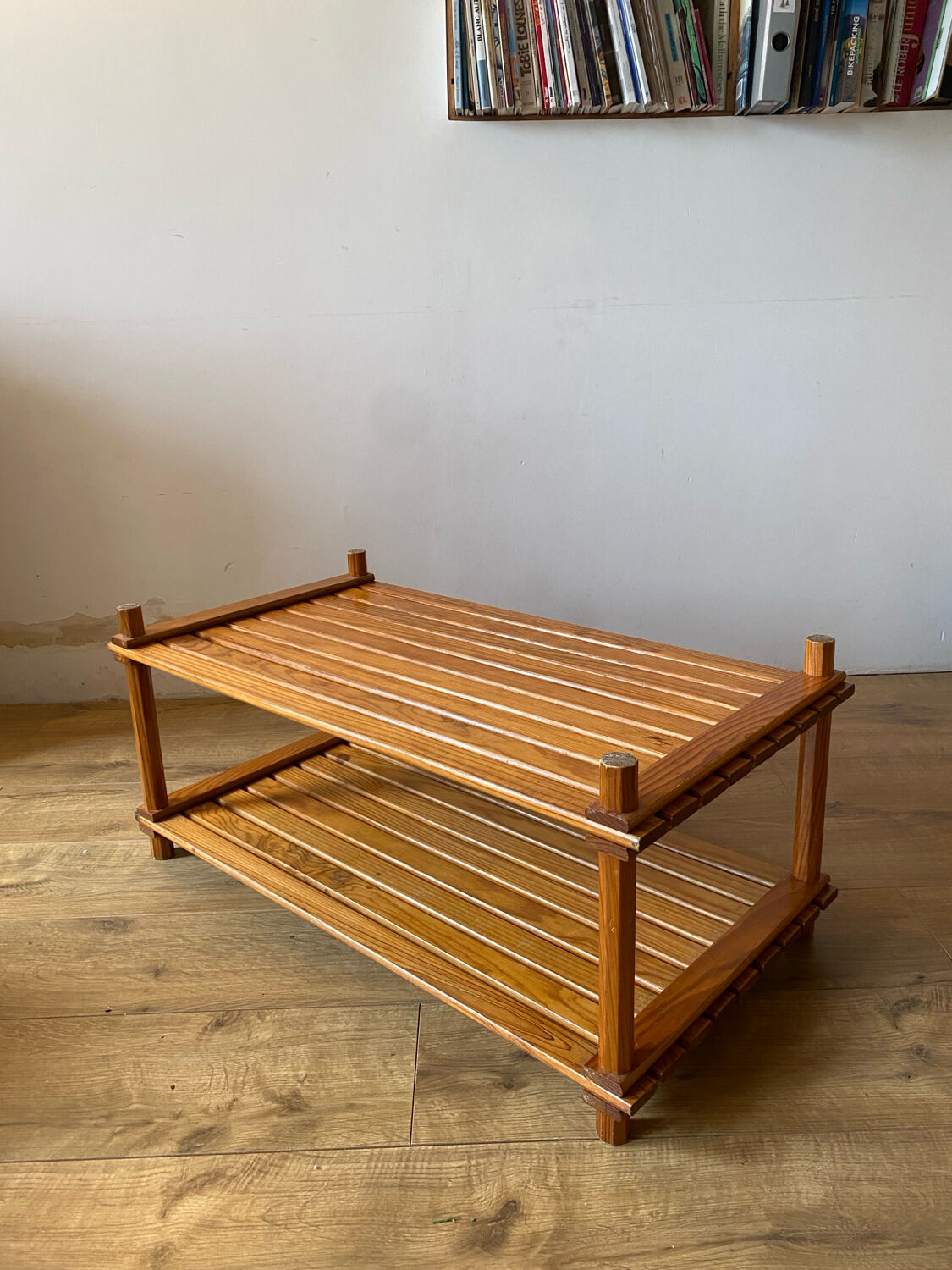 Pine slatted coffee table