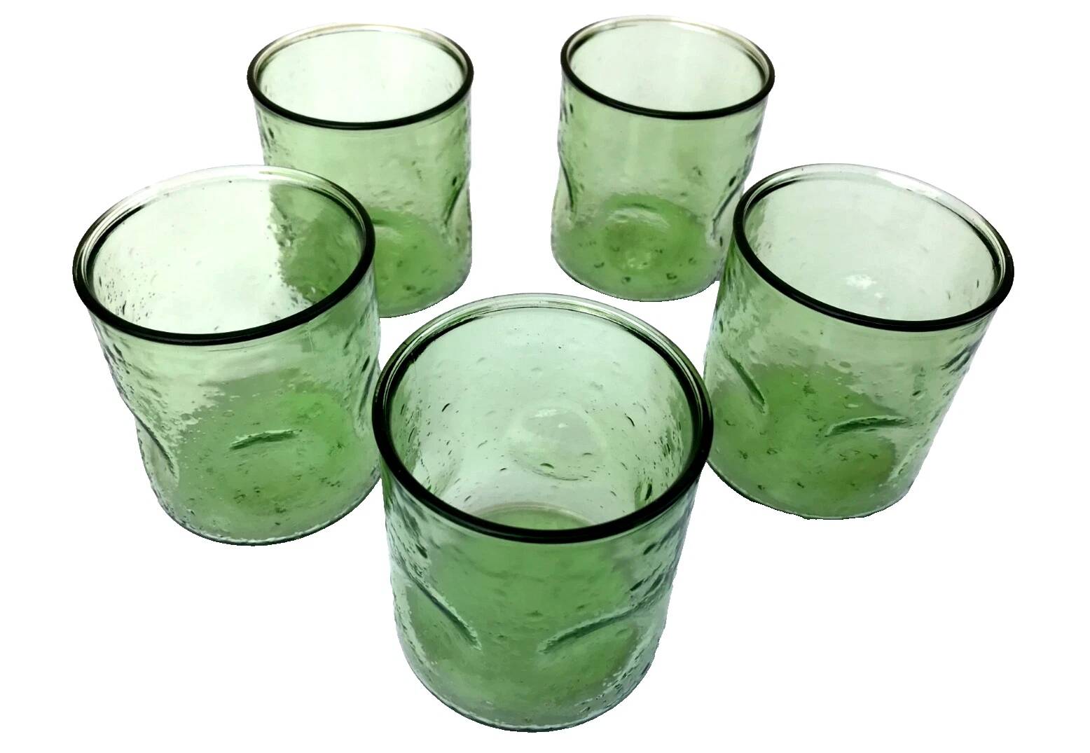 1970s (lot 3) 5 orangeade glasses Bubbled and coloured glass