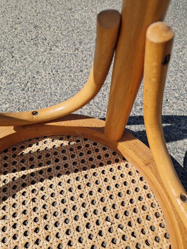 Tabouret haut de bar en bois courbé et cannage