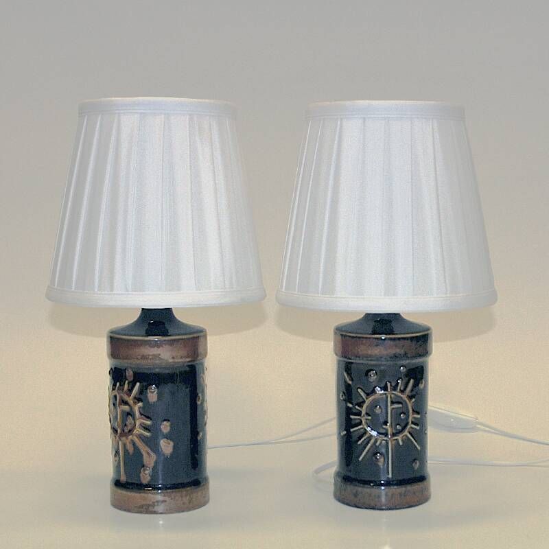 Tablelamp pair Fibula in brown glazed ceramic by Carl Harry Stålhane - Sweden 1960s