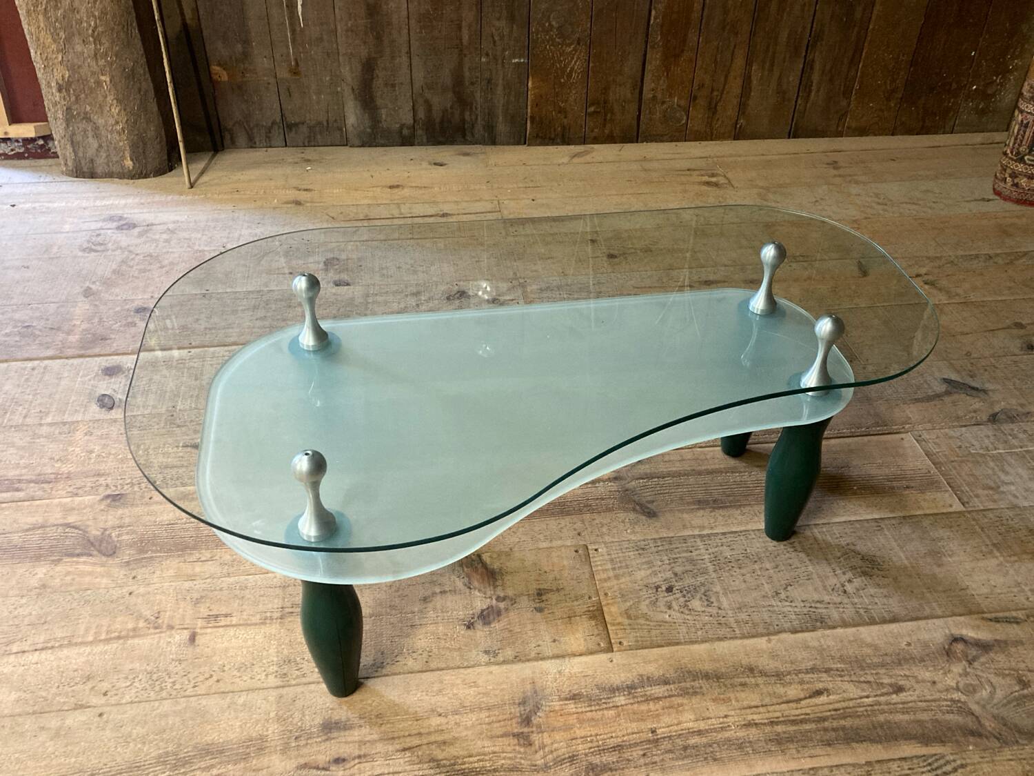 Glass and organic wood coffee table