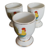 Porcelain egg cups with rooster decoration, set of three