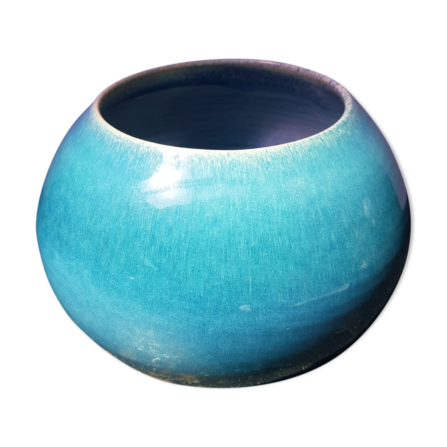 Old vase ball ceramic blue 70s vintage decoration